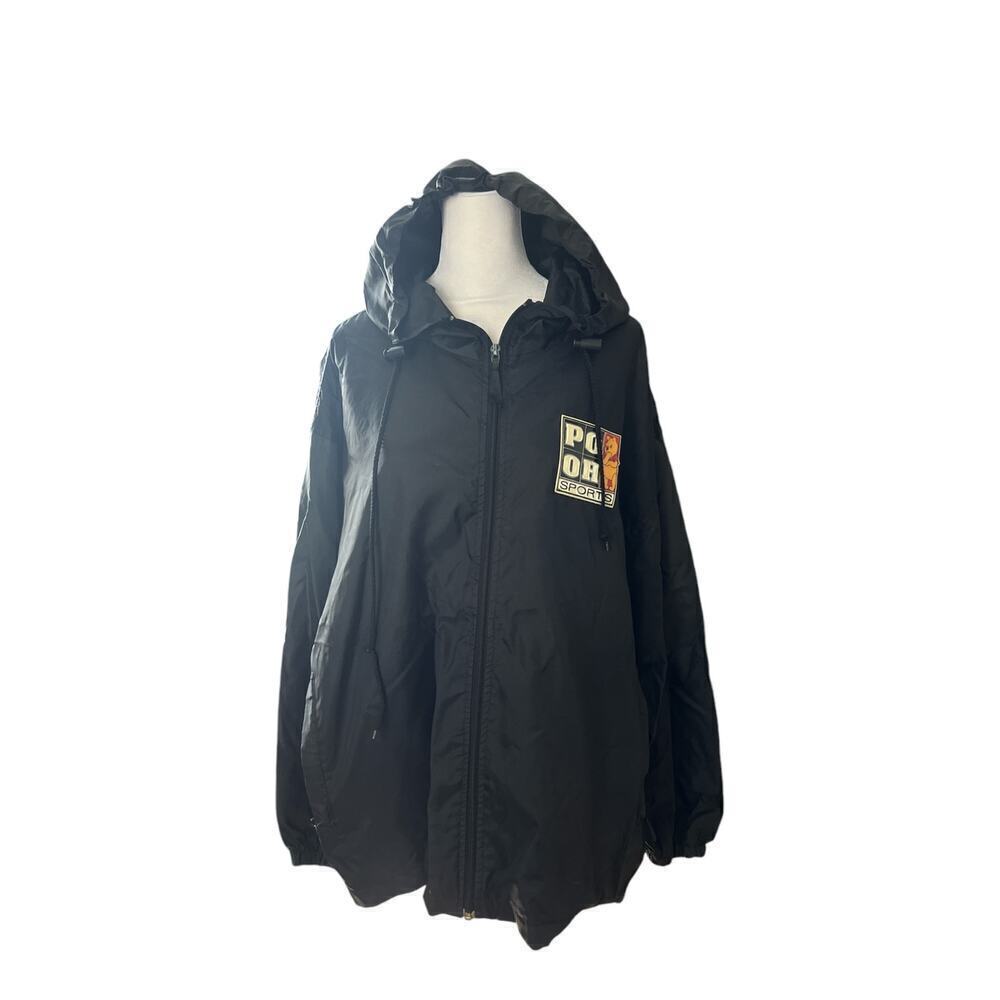 Vintage Disney‎ Pooh Sports Windbreaker Jacket Black Hooded Full Zip Nylon